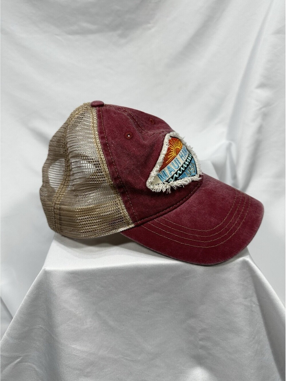Maui Hawaii USA Trucker Hat Adjustable Snapback Mesh Red Tan Unisex